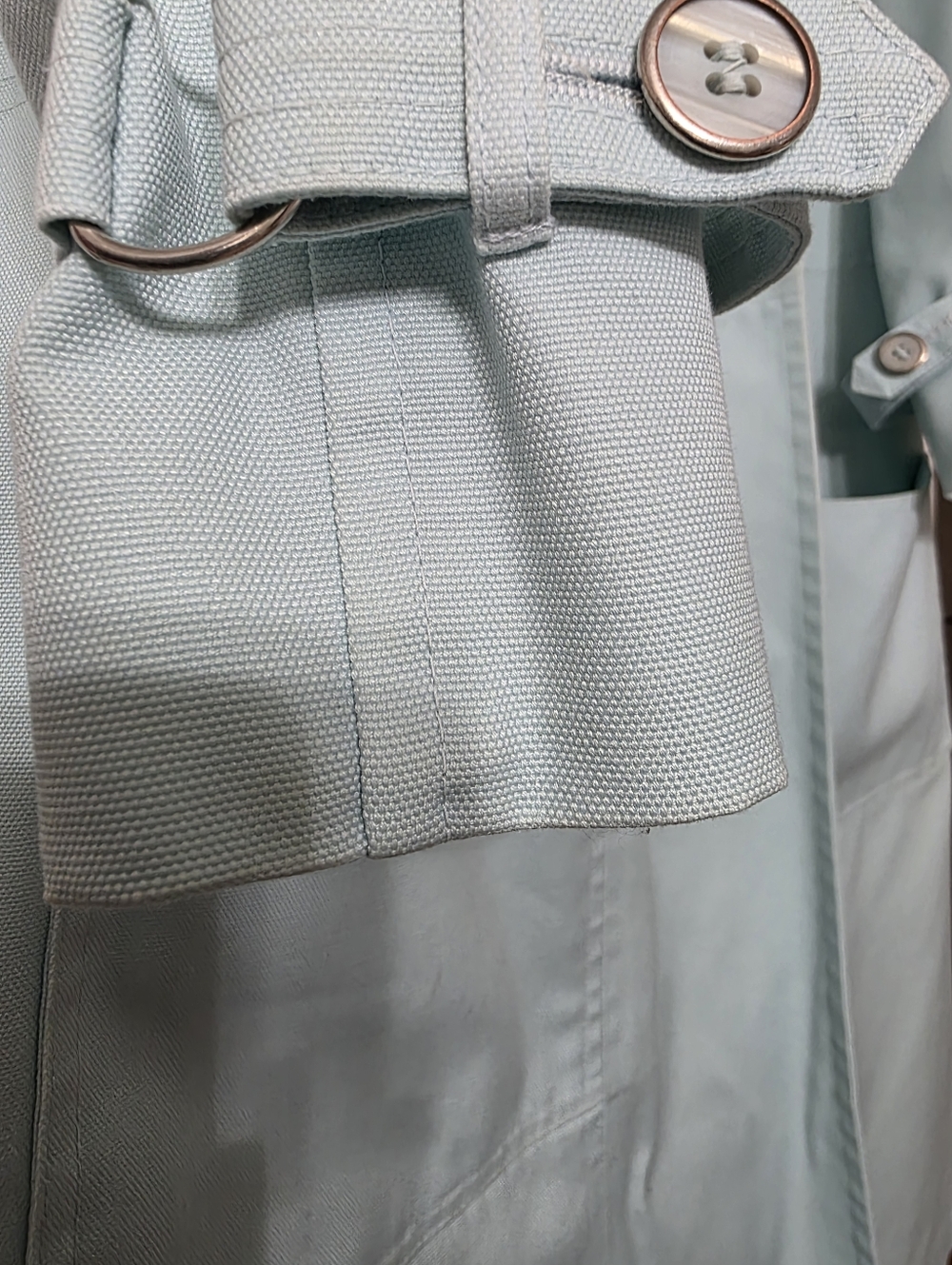 AQUA BLUE VINTAGE TRENCH COAT MISTY HARBOR LABEL "Wearing Good Health" - Picture 10 of 17